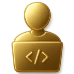 Notre société Développeur devant un ordinateur affichant du code